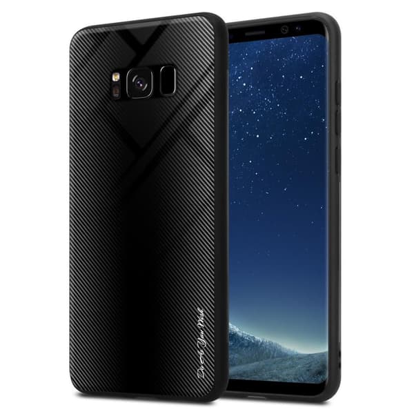 Samsung Galaxy S8 Skal Fodral Case Cover Randigt utseende i TPU-silikon och baksida i härdat glas Skyddsfodral