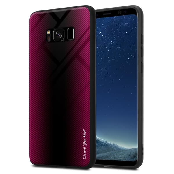 Samsung Galaxy S8 Skal Fodral Case Cover Randigt utseende i TPU-silikon och baksida i härdat glas Skyddsfodral CRIMSON ROSA