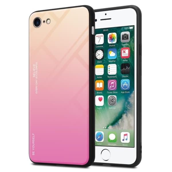 iPhone 7 / 7S / 8 / SE 2020 Skal Fodral i två färger av TPU-silikon och baksida av härdat glas Case Cover Mobilskydd