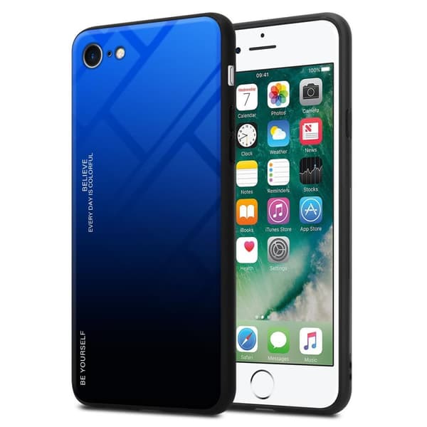 iPhone 7 / 7S / 8 / SE 2020 Skal Fodral i två färger av TPU-silikon och baksida av härdat glas Case Cover Mobilskydd