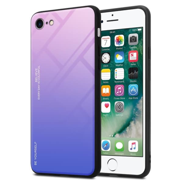 iPhone 7 / 7S / 8 / SE 2020 Skal Fodral i två färger av TPU-silikon och baksida av härdat glas Case Cover Mobilskydd