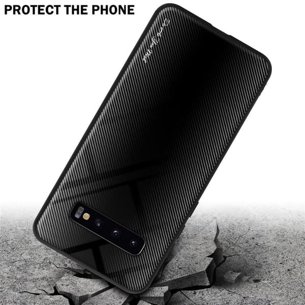 Deksel til Samsung Galaxy S10 4G Stripe optics Silikondeskel laget av TPU-silikon og bakside av herdet glass