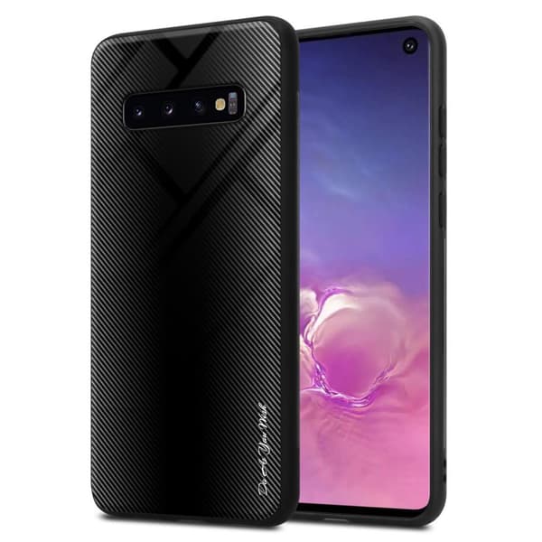 Deksel til Samsung Galaxy S10 4G Stripe optics Silikondeskel laget av TPU-silikon og bakside av herdet glass