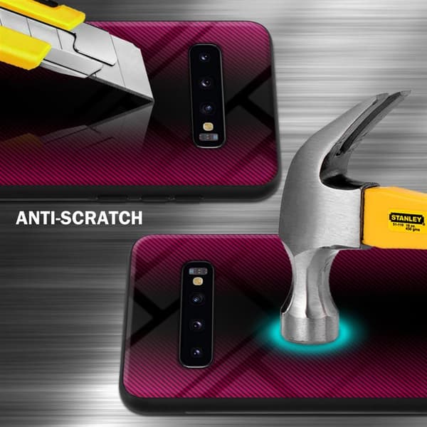 Deksel til Samsung Galaxy S10 4G Stripe optics Silikondeskel laget av TPU-silikon og bakside av herdet glass