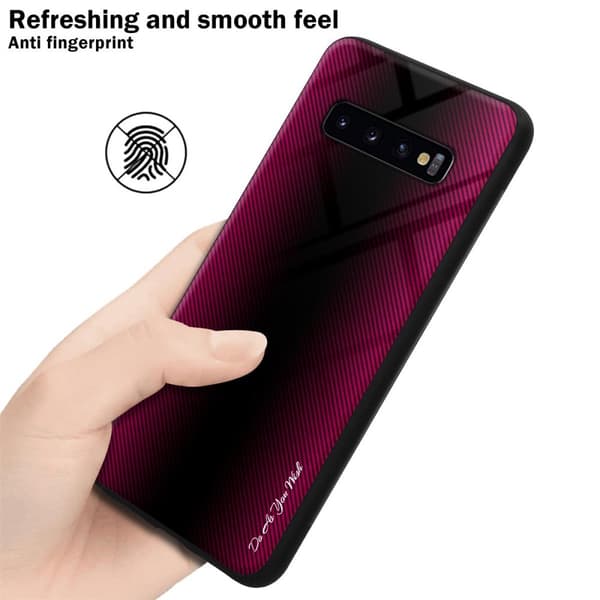 Deksel til Samsung Galaxy S10 4G Stripe optics Silikondeskel laget av TPU-silikon og bakside av herdet glass