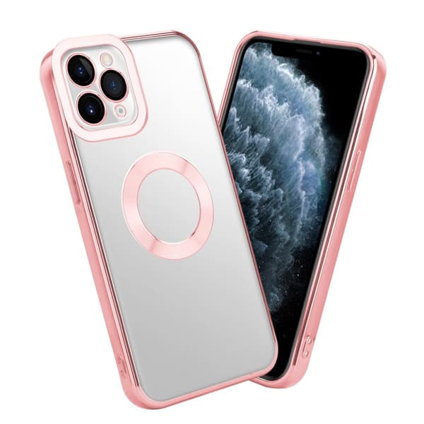 Deksel til iPhone 11 PRO MAX Beskyttelsesdeksel av fleksibelt TPU-silikon med kromapplikasjon Gjennomsiktig - Rosa