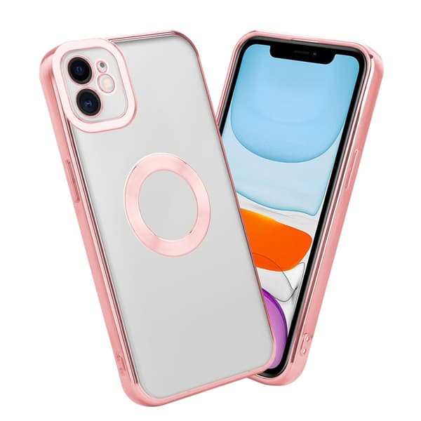 Deksel til iPhone 12 Beskyttelsesdeksel av fleksibelt TPU-silikon med kromapplikasjon Gjennomsiktig - Rosa