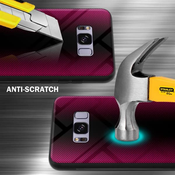 Samsung Galaxy S8 PLUS Skal Fodral Case Cover Randigt utseende i TPU-silikon och baksida i härdat glas Skyddsfodral