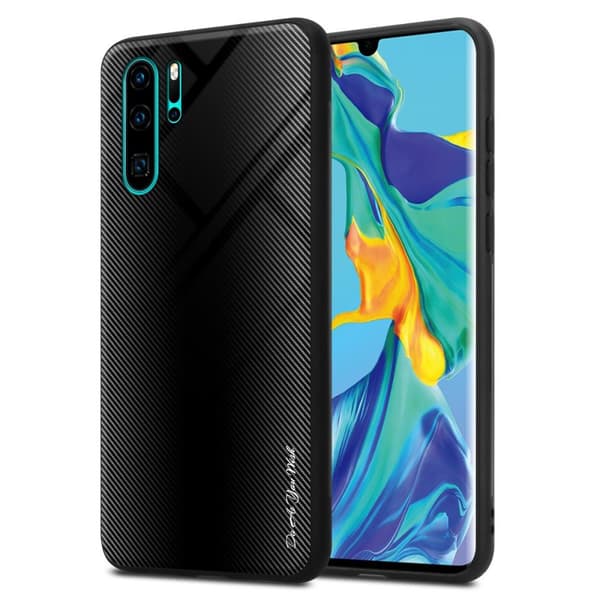 Huawei P30 PRO Suojakuori Suojakotelo TPU-silikonista valmistettu raitaoptiikan suojakansi ja karkaistusta lasista valmistettu takapuoli OPAALIN MUSTA