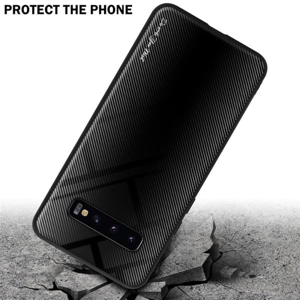 Samsung Galaxy S10 PLUS Skal Fodral Case Cover Randigt utseende i TPU-silikon och baksida i härdat glas Skyddsfodral
