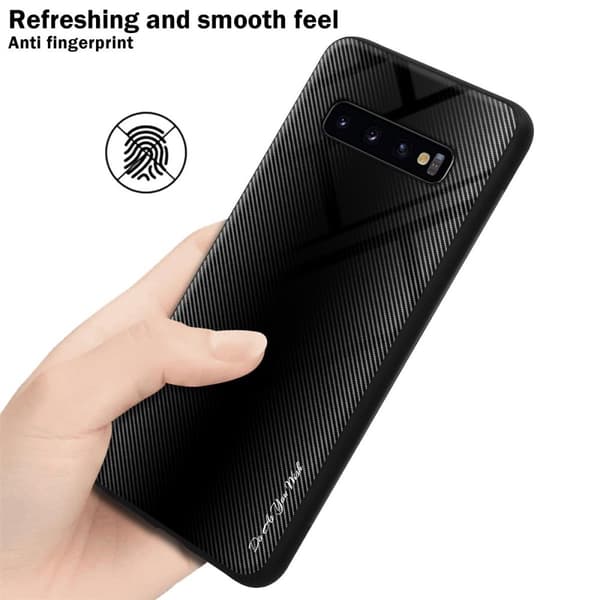 Samsung Galaxy S10 PLUS Skal Fodral Case Cover Randigt utseende i TPU-silikon och baksida i härdat glas Skyddsfodral
