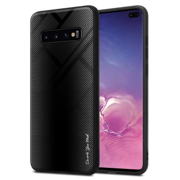 Samsung Galaxy S10 PLUS Skal Fodral Case Cover Randigt utseende i TPU-silikon och baksida i härdat glas Skyddsfodral