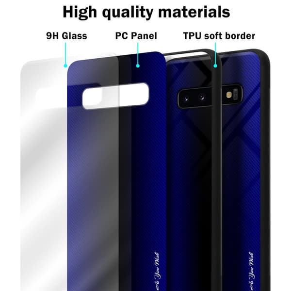 Samsung Galaxy S10 PLUS Skal Fodral Case Cover Randigt utseende i TPU-silikon och baksida i härdat glas Skyddsfodral