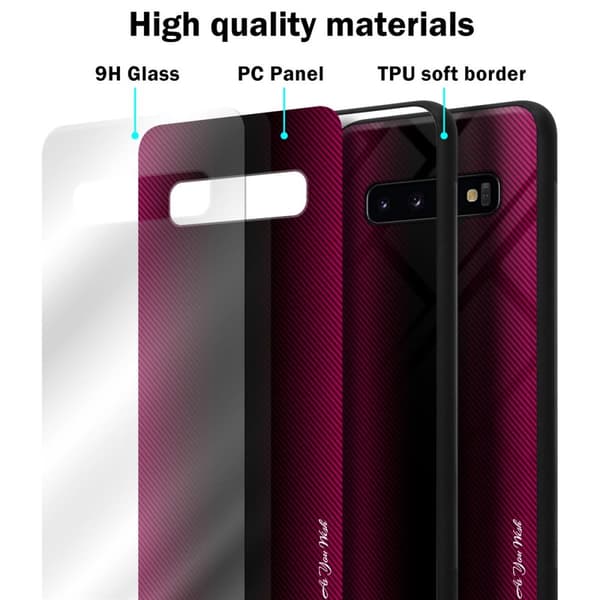 Samsung Galaxy S10 PLUS Skal Fodral Case Cover Randigt utseende i TPU-silikon och baksida i härdat glas Skyddsfodral