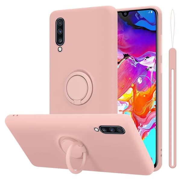 Samsung Galaxy A70 / A70s Skal Fodral Mobilskydd av flexibelt TPU-silikon med ring Skyddsfodral Case Cover LIQUID ROSA