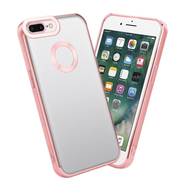 iPhone 7 PLUS / 7S PLUS / 8 PLUS Skal Fodral av flexibelt TPU-silikon med Chrome-applikation Mobilskydd Transparent - Rosa