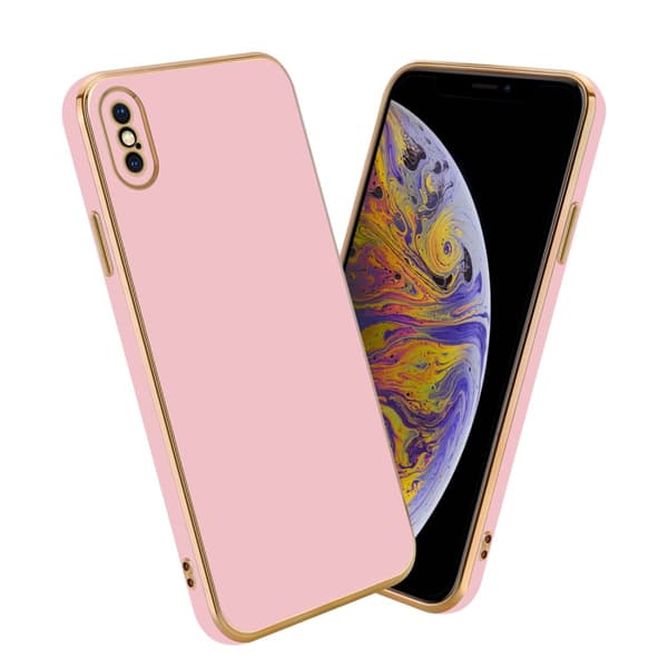 iPhone X / XS Suojakuori Suojakotelo joka on valmistettu joustavasta TPU-silikonista ja jossa on kameran suojaus Kiiltävä pinkki - kulta
