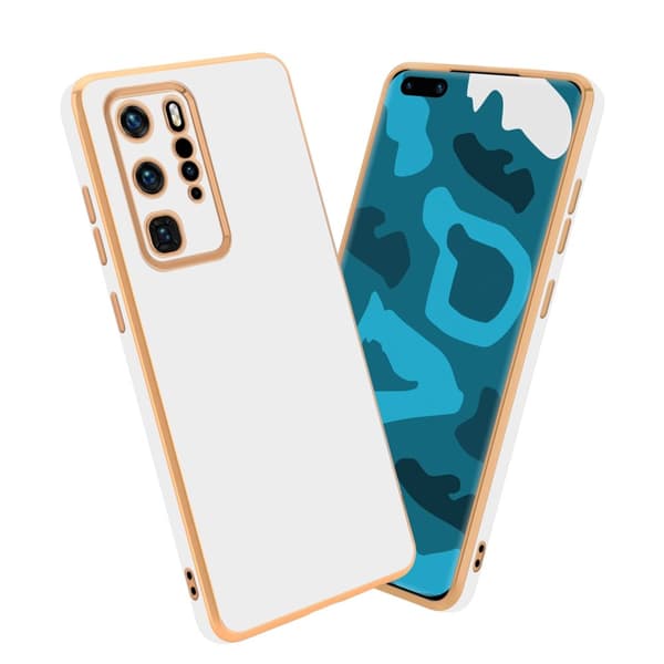 Huawei P40 PRO / P40 PRO+ Fodral Mobilskydd Skal av flexibel TPU-silikon och med kameraskydd Glossy Vit - Guld