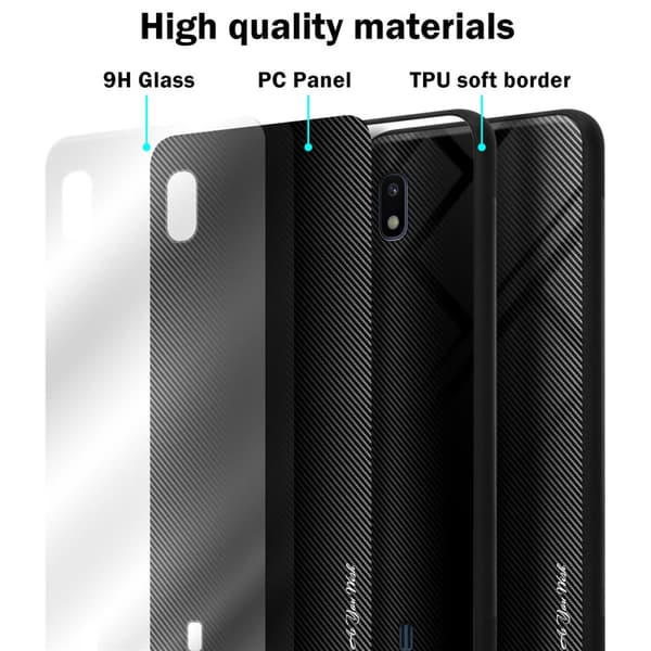Samsung Galaxy A10 / M10 Suojakuori Suojakotelo TPU-silikonista valmistettu raitaoptiikan suojakansi ja karkaistusta lasista valmistettu takapuoli