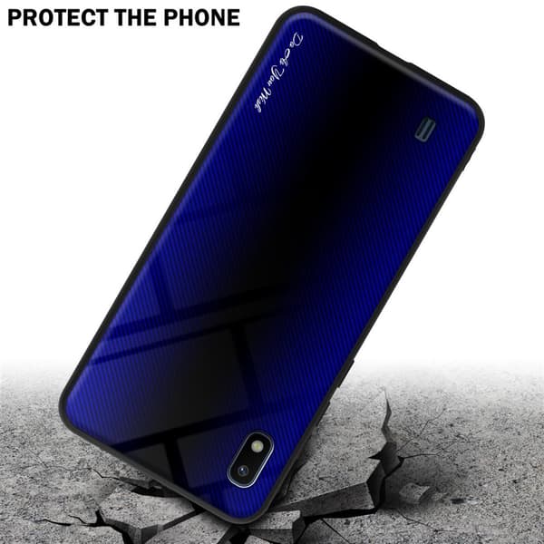 Samsung Galaxy A10 / M10 Skal Fodral Case Cover Randigt utseende i TPU-silikon och baksida i härdat glas Skyddsfodral
