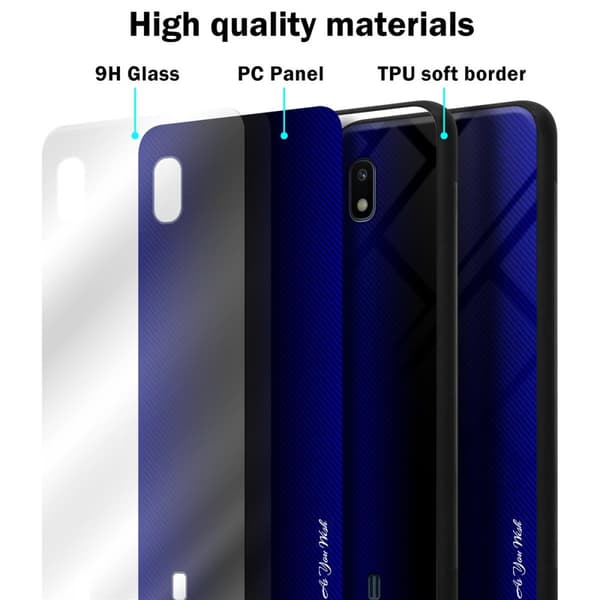Samsung Galaxy A10 / M10 Skal Fodral Case Cover Randigt utseende i TPU-silikon och baksida i härdat glas Skyddsfodral
