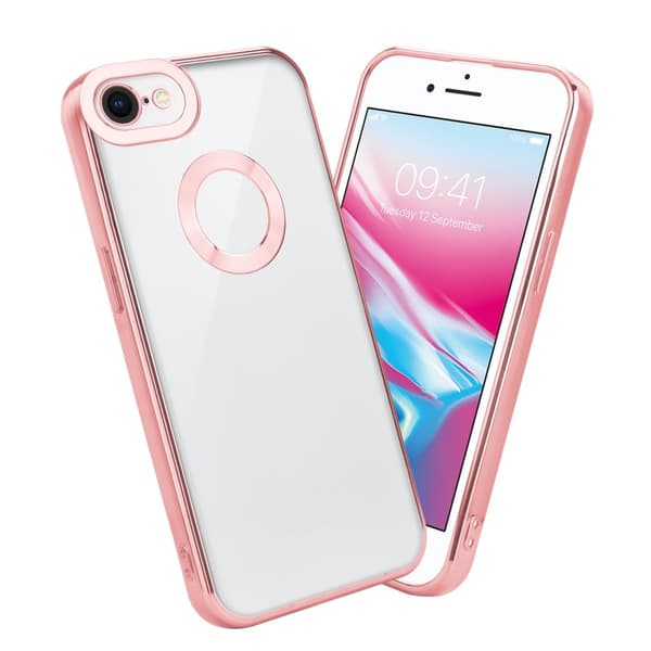 iPhone 7 / 7S / 8 / SE 2020 Skal Fodral av flexibelt TPU-silikon med Chrome-applikation Mobilskydd Transparent - Rosa