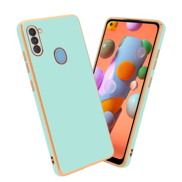 Samsung Galaxy A11 / M11 Suojakuori Suojakotelo joka on valmistettu joustavasta TPU-silikonista ja jossa on kameran suojaus Kiiltävä Mintunvihreä - Kulta