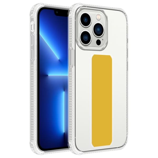 iPhone 13 PRO MAX Suojakuori Suojakotelo valmistettu joustavasta TPU-silikonista jossa on pidike ja jalusta-toiminto KELTAINEN