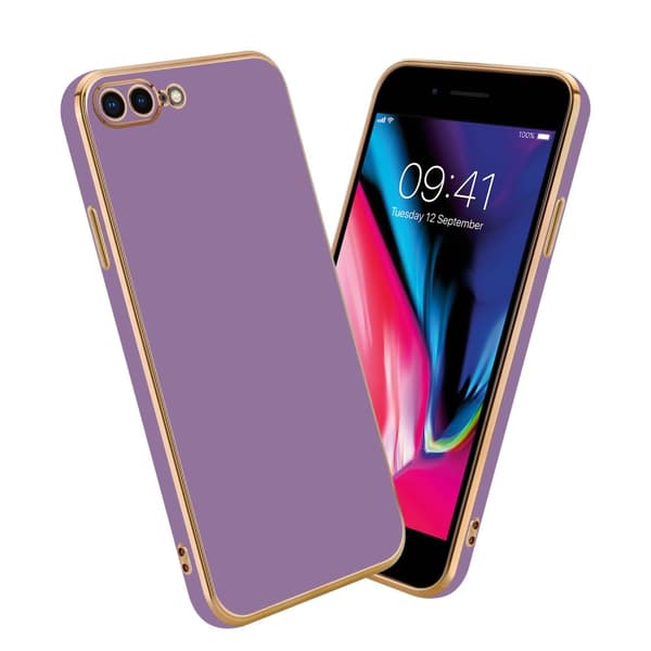 iPhone 7 PLUS / 7S PLUS / 8 PLUS Suojakuori Suojakotelo joka on valmistettu joustavasta TPU-silikonista ja jossa on kameran suojaus Kiiltävä violetti - kulta