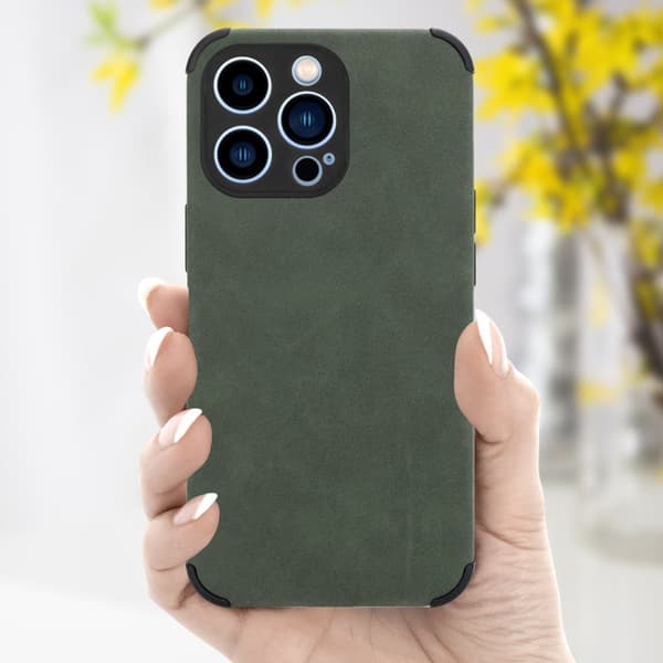 Deksel til iPhone 13 PRO MAX Beskyttelsesdeksel TPU-silikon med bakside av edelt kunstmuggskinn