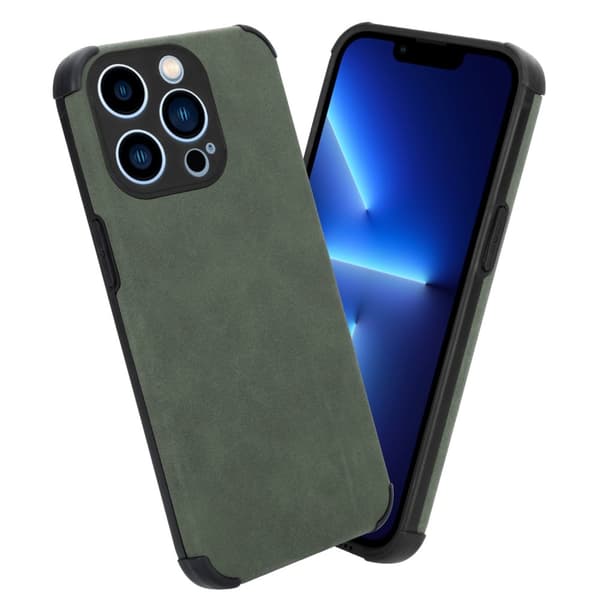 Deksel til iPhone 13 PRO MAX Beskyttelsesdeksel TPU-silikon med bakside av edelt kunstmuggskinn