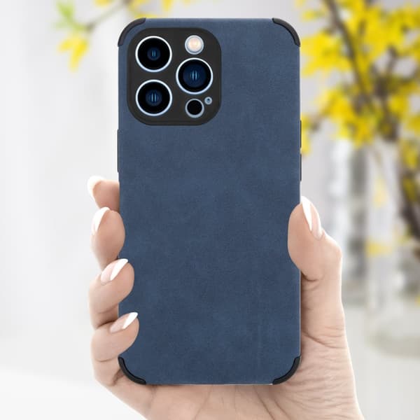 Deksel til iPhone 13 PRO MAX Beskyttelsesdeksel TPU-silikon med bakside av edelt kunstmuggskinn