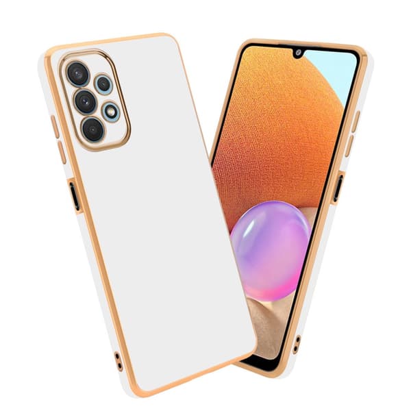 Samsung Galaxy A32 4G Suojakuori Suojakotelo joka on valmistettu joustavasta TPU-silikonista ja jossa on kameran suojaus Kiiltävä valkoinen - kulta