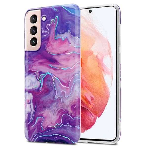 Samsung Galaxy S21 5G Skal Fodral Mobilskydd av TPU-silikon med mosaikmönster Lila Rosa Marmor No. 19