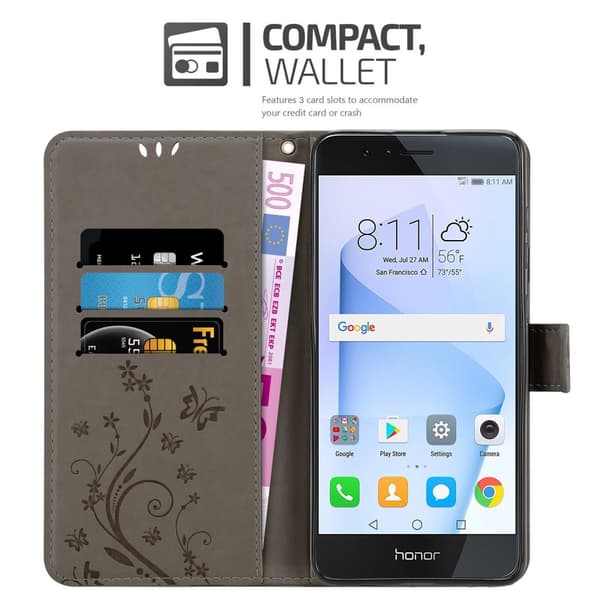 Honor 8 / 8 PREMIUM Suojakotelo Suojakuori Lompakkokotelo Matkapuhelinkotelo Kukat jossa on magneettisuljenta, jalusta-toiminto ja korttipaikat