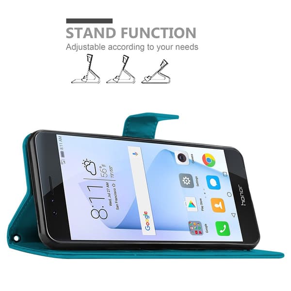 Deksel til Honor 8 / 8 PREMIUM Lommebokdeksel i blomster design med magnetisk lukking, stativfunksjon og kortplasser