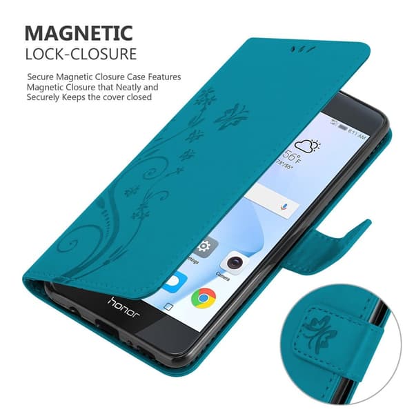 Deksel til Honor 8 / 8 PREMIUM Lommebokdeksel i blomster design med magnetisk lukking, stativfunksjon og kortplasser