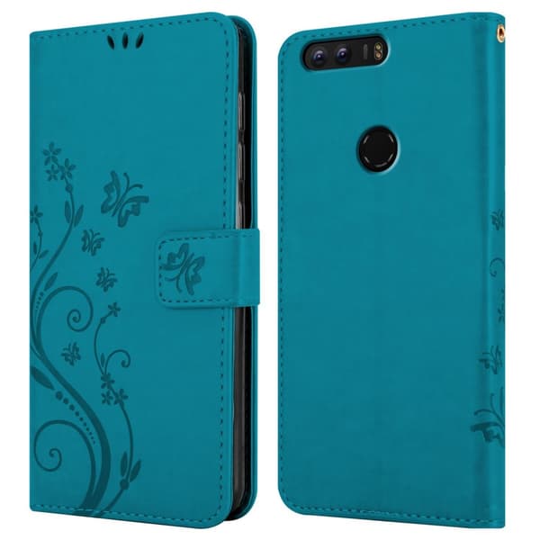 Deksel til Honor 8 / 8 PREMIUM Lommebokdeksel i blomster design med magnetisk lukking, stativfunksjon og kortplasser