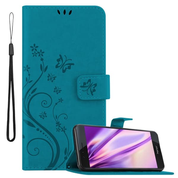 Deksel til Honor 8 / 8 PREMIUM Lommebokdeksel i blomster design med magnetisk lukking, stativfunksjon og kortplasser