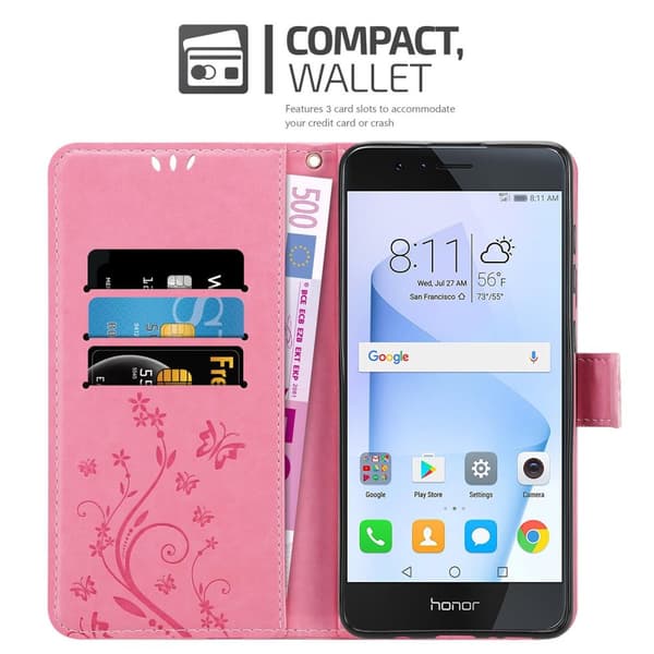 Honor 8 / 8 PREMIUM Skal Fodral i blomdesign Mobilskydd Case Cover med magnetisk stängning, ståfunktion och kortplatser