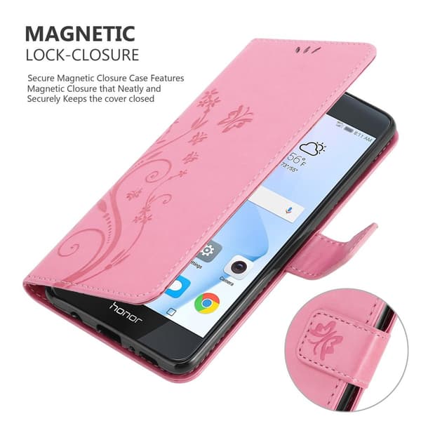Honor 8 / 8 PREMIUM Skal Fodral i blomdesign Mobilskydd Case Cover med magnetisk stängning, ståfunktion och kortplatser