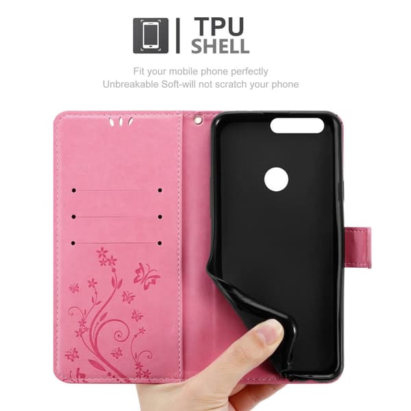 Honor 8 / 8 PREMIUM Skal Fodral i blomdesign Mobilskydd Case Cover med magnetisk stängning, ståfunktion och kortplatser