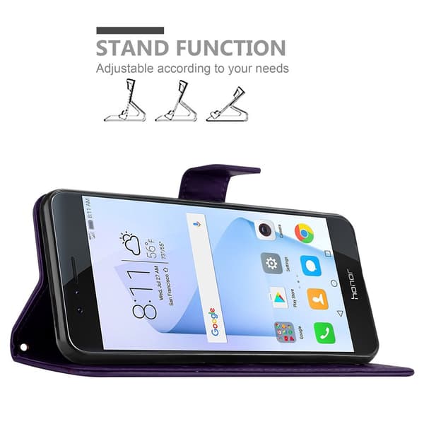 Deksel til Honor 8 / 8 PREMIUM Lommebokdeksel i blomster design med magnetisk lukking, stativfunksjon og kortplasser