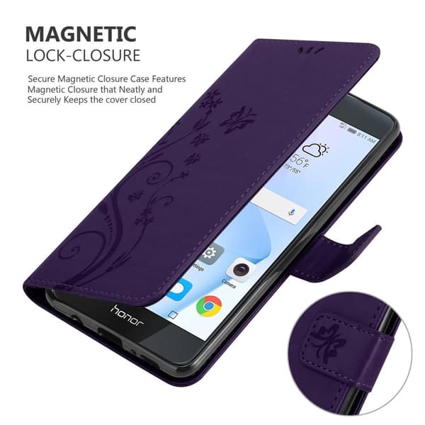 Deksel til Honor 8 / 8 PREMIUM Lommebokdeksel i blomster design med magnetisk lukking, stativfunksjon og kortplasser