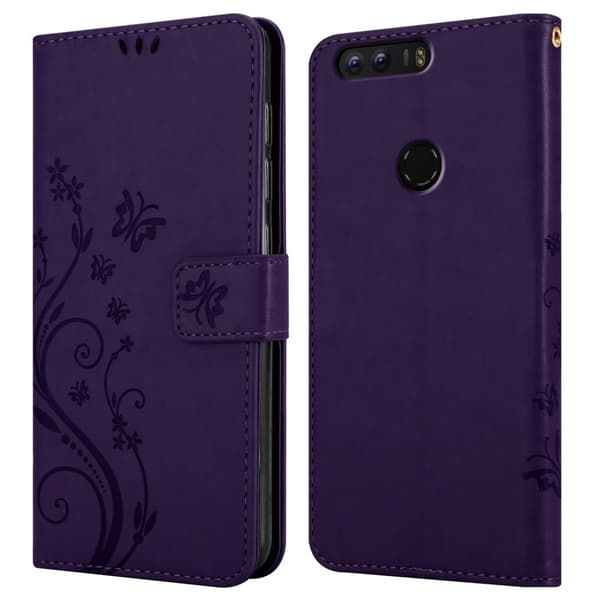Deksel til Honor 8 / 8 PREMIUM Lommebokdeksel i blomster design med magnetisk lukking, stativfunksjon og kortplasser