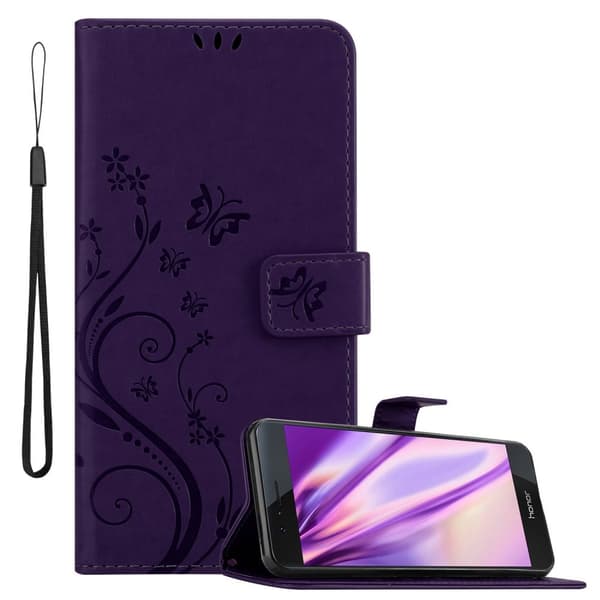 Deksel til Honor 8 / 8 PREMIUM Lommebokdeksel i blomster design med magnetisk lukking, stativfunksjon og kortplasser