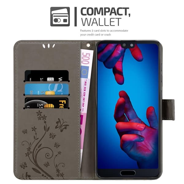 Huawei P20 Skal Fodral i blomdesign Mobilskydd Case Cover med magnetisk stängning, ståfunktion och kortplatser