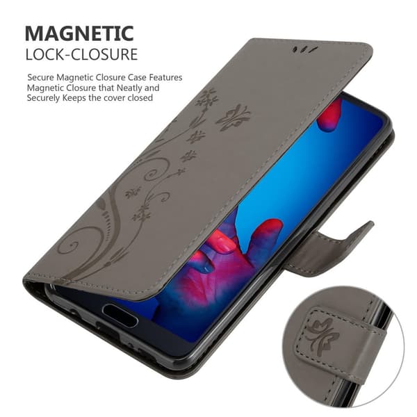 Huawei P20 Skal Fodral i blomdesign Mobilskydd Case Cover med magnetisk stängning, ståfunktion och kortplatser