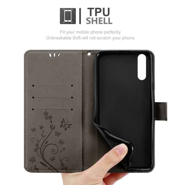Huawei P20 Skal Fodral i blomdesign Mobilskydd Case Cover med magnetisk stängning, ståfunktion och kortplatser