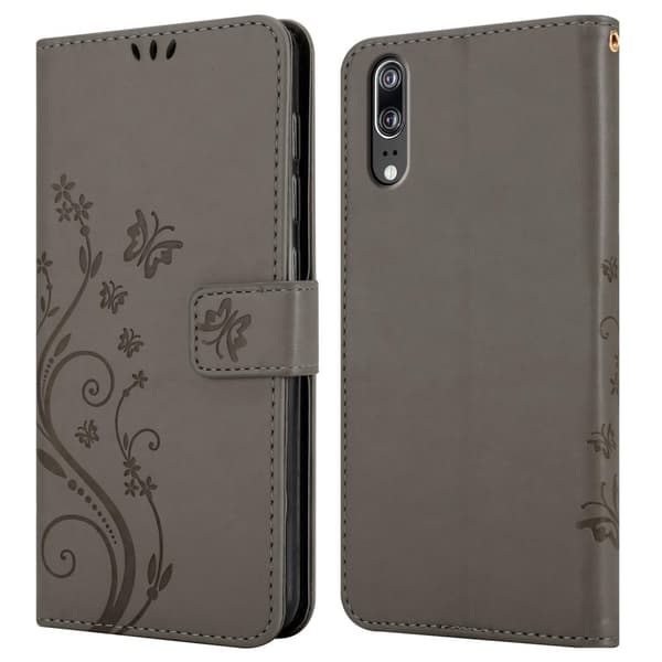 Huawei P20 Skal Fodral i blomdesign Mobilskydd Case Cover med magnetisk stängning, ståfunktion och kortplatser